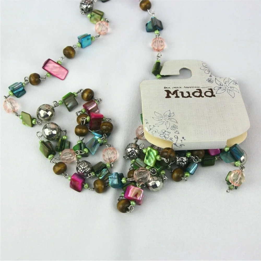 Mudd 52" Silver-Tone Multi-Color Single Strand MOP Extra Long Necklace 903 - Picture 4 of 4